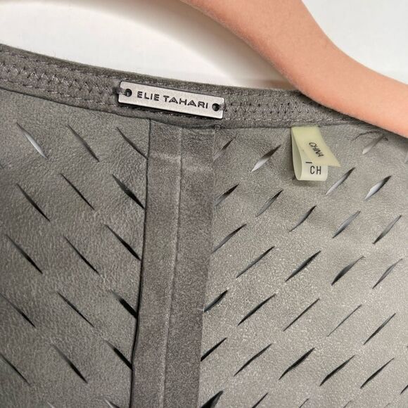 Elie Tahari Harley Laser-Cut Suede Coat, Cocoa - Picture 4 of 11